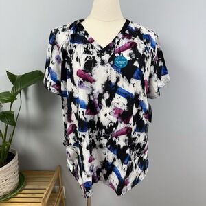 NWT Dickies Scrub Top 3X Graffiti Spray On White Multicolor Scrubs Uniform Nurse